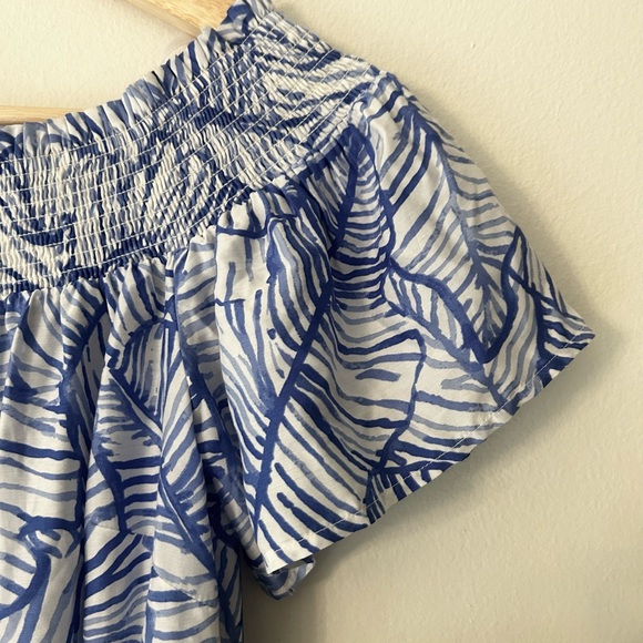 Vineyard Vines Size 2 Blue White Hi Lo Silk Maxi Dress Off The Shoulder - Picture 6 of 13